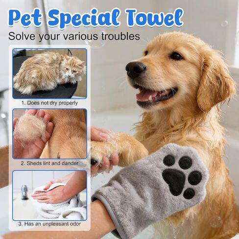 Paw Bathing Towel for Cats Puppy, Reusable Absorbent Quick-Dry Pet Grooming Towel, Soft Bath Mitt for Dirt Odor Removal, Daily Care and Travel, for Dogs & Cats (Blue+Grey) in Saudi Arabia