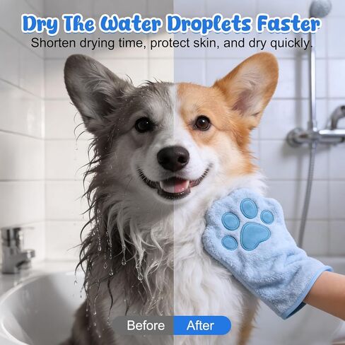 Paw Bathing Towel for Cats Puppy, Reusable Absorbent Quick-Dry Pet Grooming Towel, Soft Bath Mitt for Dirt Odor Removal, Daily Care and Travel, for Dogs & Cats (Blue+Grey) in Saudi Arabia