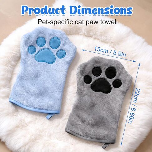 Paw Bathing Towel for Cats Puppy, Reusable Absorbent Quick-Dry Pet Grooming Towel, Soft Bath Mitt for Dirt Odor Removal, Daily Care and Travel, for Dogs & Cats (Blue+Grey) in Saudi Arabia