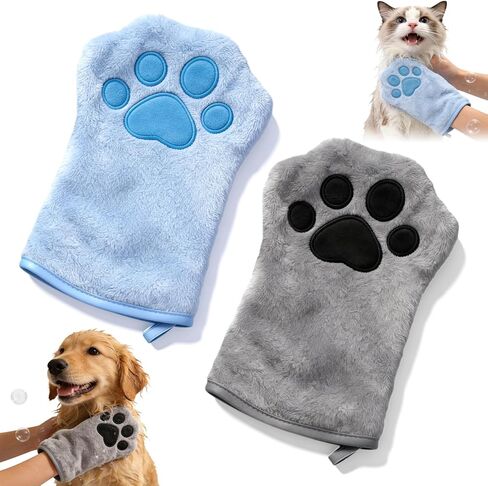 Paw Bathing Towel for Cats Puppy, Reusable Absorbent Quick-Dry Pet Grooming Towel, Soft Bath Mitt for Dirt Odor Removal, Daily Care and Travel, for Dogs & Cats (Blue+Grey) in Saudi Arabia
