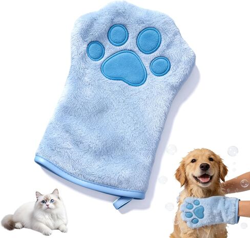 Paw Bathing Towel for Cats Puppy, Reusable Absorbent Quick-Dry Pet Grooming Towel, Soft Bath Mitt for Dirt Odor Removal, Daily Care and Travel, for Dogs & Cats (Blue+Grey) in Saudi Arabia