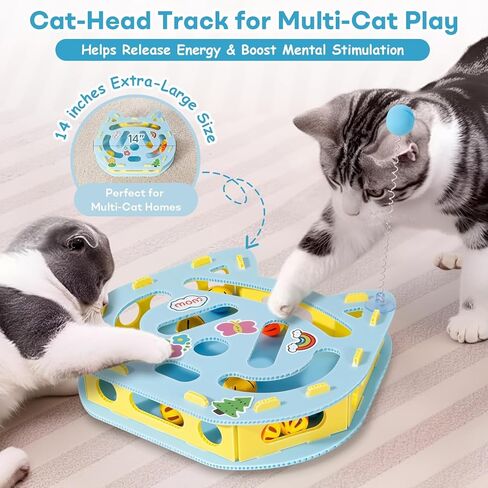 Interactive Kitty Puzzle Toy with Spring Wand Game Board, Maze Activity Playset for Indoor Cat, Rolling Ball Entertainment for Kitten Puppet in Kuwait