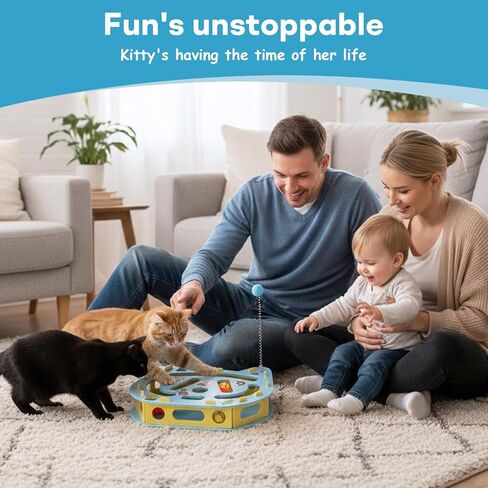 Interactive Kitty Puzzle Toy with Spring Wand Game Board, Maze Activity Playset for Indoor Cat, Rolling Ball Entertainment for Kitten Puppet in Kuwait