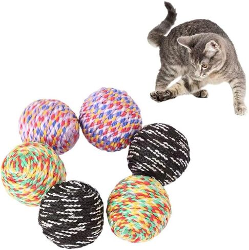 ISMARTEN 6 Pack Cat Toys Balls, 1.77" Yarn Pet Interactive Ball with Bell Inside, Kittens Chew Toys for Indoor Cats Kitty (Medium, Nylon) in Kuwait