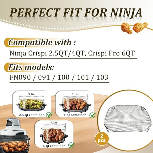 قطعتان من رف مقلاة الهواء، متوافق مع Ninja Crispi FN100 وCrispi Pro AS101، وملحقات مقلاة الهواء ورف شواية مقلاة الهواء، وصينية من الفولاذ المقاوم للصدأ بدرجة الطعام in Kuwait