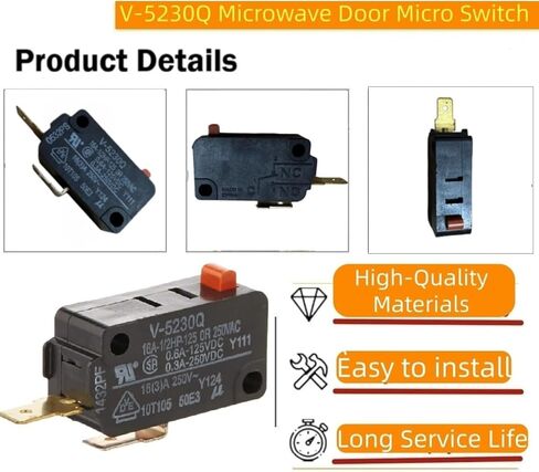 (2 حزمة) مفتاح ميكرو لباب الميكروويف V-5230Q (مفتوح عادة) مناسب لـ GE/Samsung/Sharp/Frigidaire 5304509460، 5304464099، QSWMA168WRZZ، WB24X829، WB02X21313، WB24X10047، WB24X10029 in Kuwait