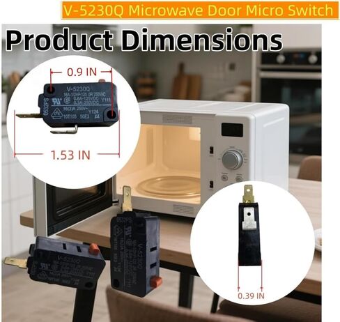 (2 حزمة) مفتاح ميكرو لباب الميكروويف V-5230Q (مفتوح عادة) مناسب لـ GE/Samsung/Sharp/Frigidaire 5304509460، 5304464099، QSWMA168WRZZ، WB24X829، WB02X21313، WB24X10047، WB24X10029 in Kuwait