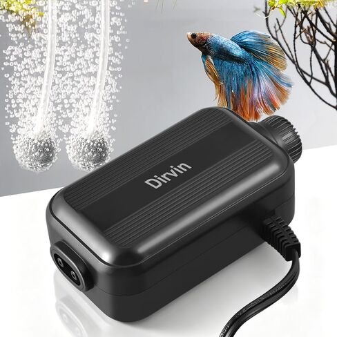 Dirvin Single Outlet Aquarium Air Pump, Quiet Powerful Fish Tank Air Pump 2W, Adjustable Oxygen Bubbler with Accessories, Fish Tank Aerator for Fish Tank Up to 20 Gallon in Kuwait