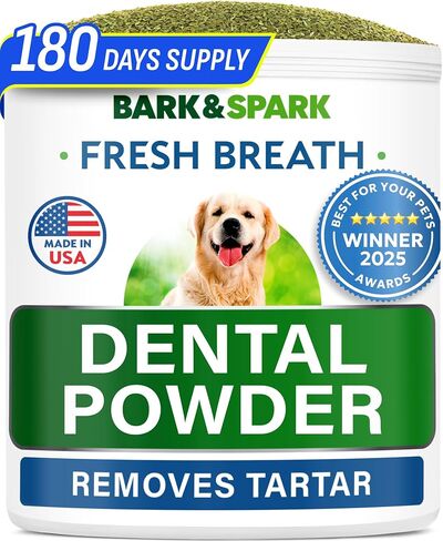 Bark&Spark Dog Teeth Cleaning Powder & Breath Freshener, Dental Powder Cleaner for Bright Teeth - Plaque and Bad Breath Advanced Remover for Dogs, Pet Oral Care Bright Co Lab Pro Formula - 90 Servings in Kuwait