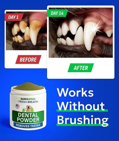 Bark&Spark Dog Teeth Cleaning Powder & Breath Freshener, Dental Powder Cleaner for Bright Teeth - Plaque and Bad Breath Advanced Remover for Dogs, Pet Oral Care Bright Co Lab Pro Formula - 90 Servings in Kuwait