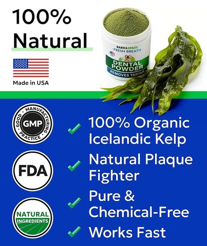 Bark&Spark Dog Teeth Cleaning Powder & Breath Freshener, Dental Powder Cleaner for Bright Teeth - Plaque and Bad Breath Advanced Remover for Dogs, Pet Oral Care Bright Co Lab Pro Formula - 90 Servings in Kuwait