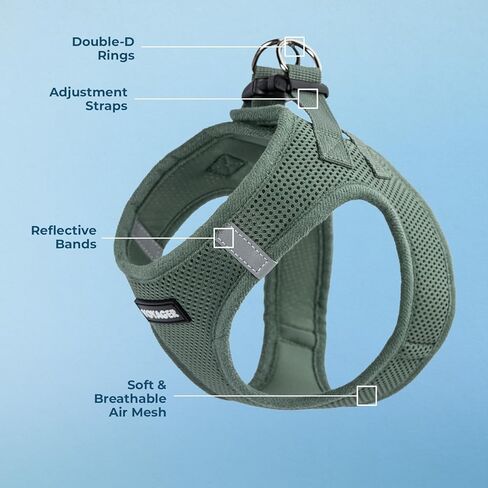 Best Pet Supplies Voyager Step-in Air Harness - All Weather Mesh, Reflective, No Pull Harness for Dogs, Cats - Secure with Hook & Loop Fastener, Buckle, Double D-Rings - Moss Green, M in Kuwait