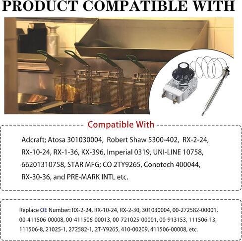 1175 ترموستات RX-1-36، 60125401 ترموستات المقلاة العميقة مع مفتاح المقبض، 1/4 بوصة Mpt Stuff Box متوافق مع Pitco 60124501، Royal Range 3113، 5300-401 ترموستات المقلاة العميقة 200-400F in Kuwait