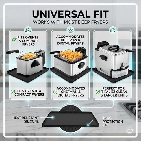 Silicone Deep Fryer Mat, 20x16" Silicone Pad for Countertop Protection, Oil Spill Tray for Fryer with Basket, Heat Resistant Mat for Under Fryer Pot in Kuwait