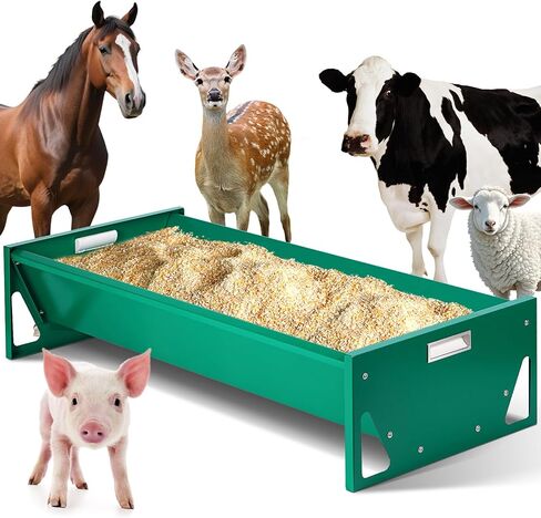 15 Gal Goat Feeder, Deer Feeder Livestock Feeding Metal Trough 39.4 Inch Heavy-Duty Galvanized Portable Pig Feeder for Farms Alpacas Hay Feeder for Goats, Calves, Sheep, Horses Deer (Dark Green) in Kuwait