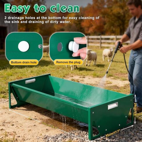 15 Gal Goat Feeder, Deer Feeder Livestock Feeding Metal Trough 39.4 Inch Heavy-Duty Galvanized Portable Pig Feeder for Farms Alpacas Hay Feeder for Goats, Calves, Sheep, Horses Deer (Dark Green) in Kuwait