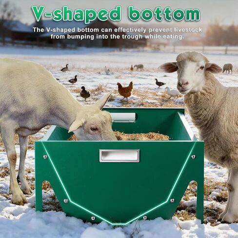 15 Gal Goat Feeder, Deer Feeder Livestock Feeding Metal Trough 39.4 Inch Heavy-Duty Galvanized Portable Pig Feeder for Farms Alpacas Hay Feeder for Goats, Calves, Sheep, Horses Deer (Dark Green) in Kuwait