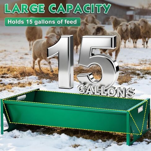 15 Gal Goat Feeder, Deer Feeder Livestock Feeding Metal Trough 39.4 Inch Heavy-Duty Galvanized Portable Pig Feeder for Farms Alpacas Hay Feeder for Goats, Calves, Sheep, Horses Deer (Dark Green) in Kuwait