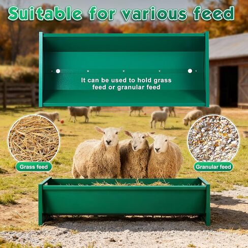 15 Gal Goat Feeder, Deer Feeder Livestock Feeding Metal Trough 39.4 Inch Heavy-Duty Galvanized Portable Pig Feeder for Farms Alpacas Hay Feeder for Goats, Calves, Sheep, Horses Deer (Dark Green) in Kuwait