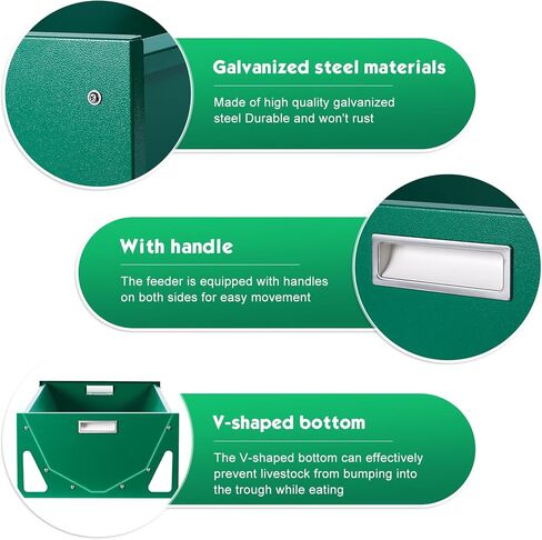 15 Gal Goat Feeder, Deer Feeder Livestock Feeding Metal Trough 39.4 Inch Heavy-Duty Galvanized Portable Pig Feeder for Farms Alpacas Hay Feeder for Goats, Calves, Sheep, Horses Deer (Dark Green) in Kuwait