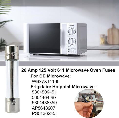 Microwave Fuse - 20 Amp 150V Fast-Blow Ceramic Fuse Replacement Compatible with Samsung, LG, GE, Whirlpool Microwaves and More in Kuwait