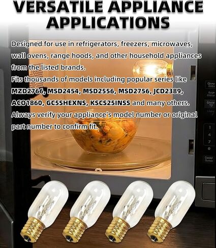 4Pcs WPA3073101 Light Bulb 25W 125V – Compatible with Whirlpool Maytag KitchenAid Amana Refrigerator Freezer Microwave Oven – Replaces AP6014564 WP61003236 2326255 A3073101 PS11747806 and More in Kuwait