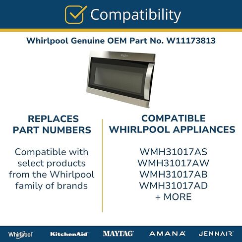 Whirlpool W11173813 Genuine OEM Microwave Door Assembly Replacement Part - Replaces in Kuwait