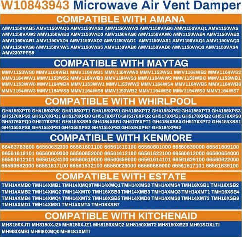 طقم تنفيس الميكروويف W10843943 متوافق مع Whirlpool، Kenmore، Kitchenaid، Maytag، بديل W10748710 AP5988876 8205811 8205558 PS11728088، قوي ومقاوم للحرارة in Kuwait