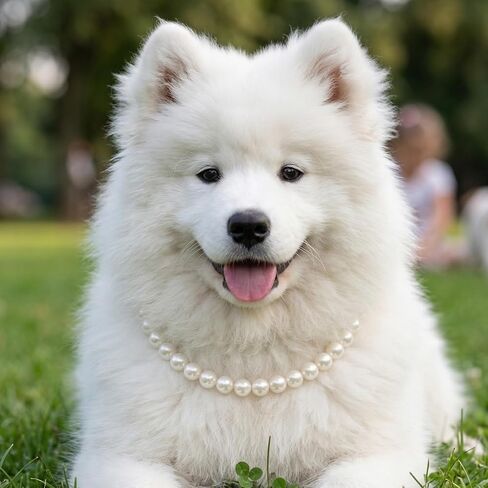 Thinp Chunky Pearl Dog Collar, Adjustable Dog Pearl Necklace Elegant Beaded Dogs Collar with White Pearls-Dog Jewelry Suit for Small Medium Large Dogs 17"-19" Inner Circumference in Kuwait