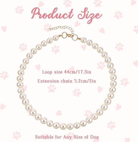 Thinp Chunky Pearl Dog Collar, Adjustable Dog Pearl Necklace Elegant Beaded Dogs Collar with White Pearls-Dog Jewelry Suit for Small Medium Large Dogs 17"-19" Inner Circumference in Kuwait