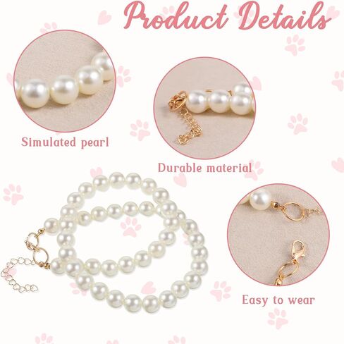 Thinp Chunky Pearl Dog Collar, Adjustable Dog Pearl Necklace Elegant Beaded Dogs Collar with White Pearls-Dog Jewelry Suit for Small Medium Large Dogs 17"-19" Inner Circumference in Kuwait