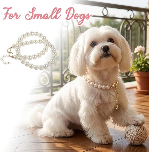 Thinp Chunky Pearl Dog Collar, Adjustable Dog Pearl Necklace Elegant Beaded Dogs Collar with White Pearls-Dog Jewelry Suit for Small Medium Large Dogs 17"-19" Inner Circumference in Kuwait