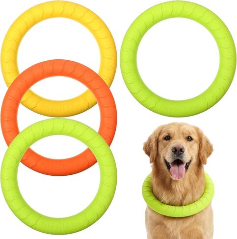 4 Pack 7.5 Inch Durable Dog Ring Toy Teething Rings Aggressive Chewer Floating Fetch Flying Disc for Large Medium Puppy Training Teeth Cleaning Outdoor Play in Kuwait