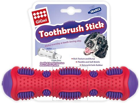 Gigwi Toothbrush Stick Dog Toy for Teeth Cleaning, Durable Rubber Dental Chewy Toy for Medium and Large Dog, Purple Color in Kuwait