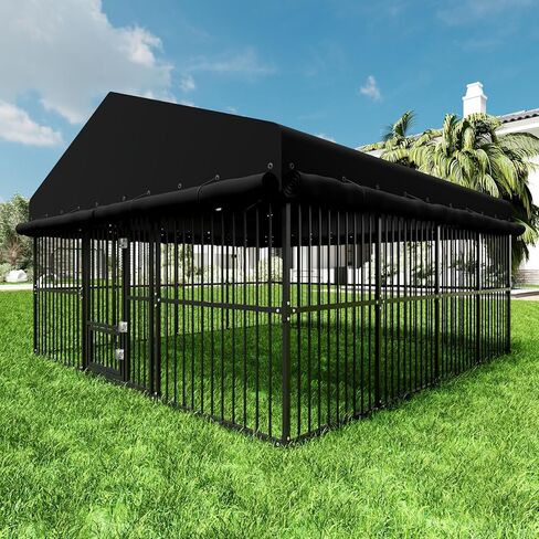 بيت كلب كبير خارجي مقاس 10 × 20 × 6 أقدام، قفص كلب معدني شديد التحمل مع باب دوار وغطاء كامل من قماش أكسفورد المقاوم للماء، مأوى مقاوم للعوامل الجوية للكلاب المتوسطة والكبيرة in Kuwait