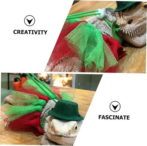 Milisten Chameleon Christmas Harness Set 3pcs Adjustable Decorative Lizard Leash with Colorful Tulle Skirt for Reptile Pets in Kuwait