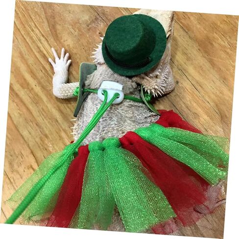 Milisten Chameleon Christmas Harness Set 3pcs Adjustable Decorative Lizard Leash with Colorful Tulle Skirt for Reptile Pets in Kuwait