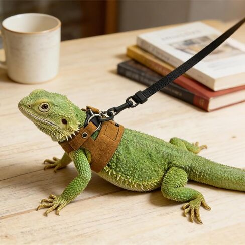 Reptile Walking Leash with Adjustable Harness, 3 Pcs Set, Imitation Leather, 6.5 Ft Leash, for Small Pets in Kuwait