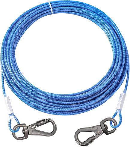 Tie Out Cable for Yard - Chew Proof Steel Wire Dog Lead - Tangle Free Leash with Swivel Bolt Snap for Pups - Dog Runner Tether for Medium to Large Dogs Up to 90lbs (Blue, 90lbs/20ft) in Saudi Arabia