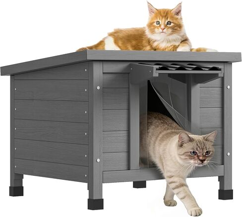 Outdoor Cat House, Waterproof Cat Houses for Outdoor Indoot Cats, Weatherproof Shelter for Feral Cats, Insulated Cage can Resist Cold Hot Weather for Small to Medium Pets, Grey in Kuwait