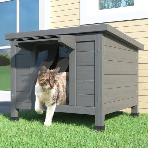 Outdoor Cat House, Waterproof Cat Houses for Outdoor Indoot Cats, Weatherproof Shelter for Feral Cats, Insulated Cage can Resist Cold Hot Weather for Small to Medium Pets, Grey in Kuwait