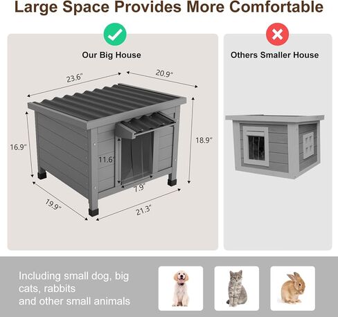 Outdoor Cat House, Waterproof Cat Houses for Outdoor Indoot Cats, Weatherproof Shelter for Feral Cats, Insulated Cage can Resist Cold Hot Weather for Small to Medium Pets, Grey in Kuwait