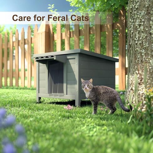 Outdoor Cat House, Waterproof Cat Houses for Outdoor Indoot Cats, Weatherproof Shelter for Feral Cats, Insulated Cage can Resist Cold Hot Weather for Small to Medium Pets, Grey in Kuwait