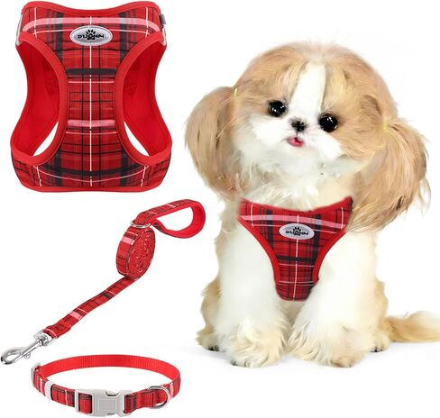 Gyuzh Dog Harness and Leash Set for Puppies - 3 Piece Step in No Pull Vest & Collar, Extra Small Kitten Harness, Breathable Reflective Plaid, Padded Leash (Purple, S) in Kuwait