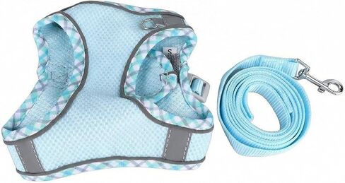 Small Dog Harness Reflective Adjustable Pet Vest in Blue with Soft Lining, Quick-Release Buckle and Dual Leash Attachment Points for Daily Walks and Outdoor Travel in Kuwait