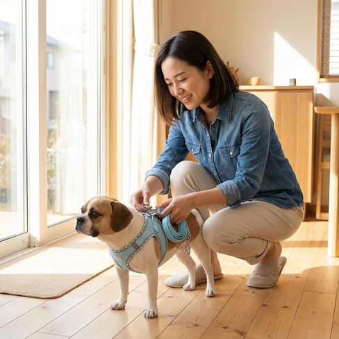 Small Dog Harness Reflective Adjustable Pet Vest in Blue with Soft Lining, Quick-Release Buckle and Dual Leash Attachment Points for Daily Walks and Outdoor Travel in Kuwait