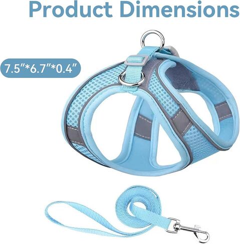 Small Dog Harness Reflective Adjustable Pet Vest in Blue with Soft Lining, Quick-Release Buckle and Dual Leash Attachment Points for Daily Walks and Outdoor Travel in Kuwait