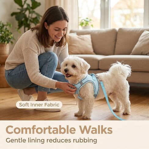 Small Dog Harness Reflective Adjustable Pet Vest in Blue with Soft Lining, Quick-Release Buckle and Dual Leash Attachment Points for Daily Walks and Outdoor Travel in Kuwait