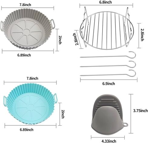 5Pcs Air Fryer Accessories, Air Fryer Liners Silicone, 7.8 inch Reusable Silicone Air Fryer Liner with Stainless Steel Grilling Rack Double Basket Air Fryer Accessories Fits Air Fryer in Kuwait