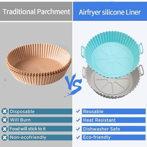 5Pcs Air Fryer Accessories, Air Fryer Liners Silicone, 7.8 inch Reusable Silicone Air Fryer Liner with Stainless Steel Grilling Rack Double Basket Air Fryer Accessories Fits Air Fryer in Kuwait